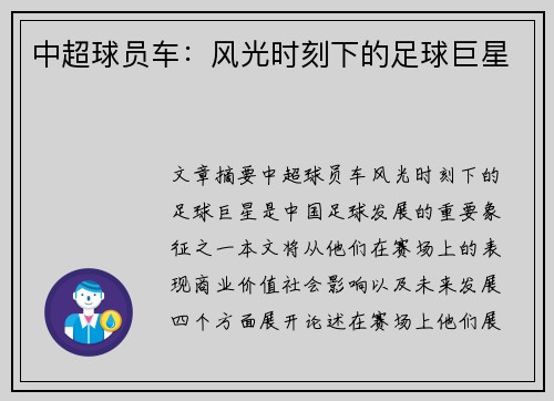 中超球员车：风光时刻下的足球巨星